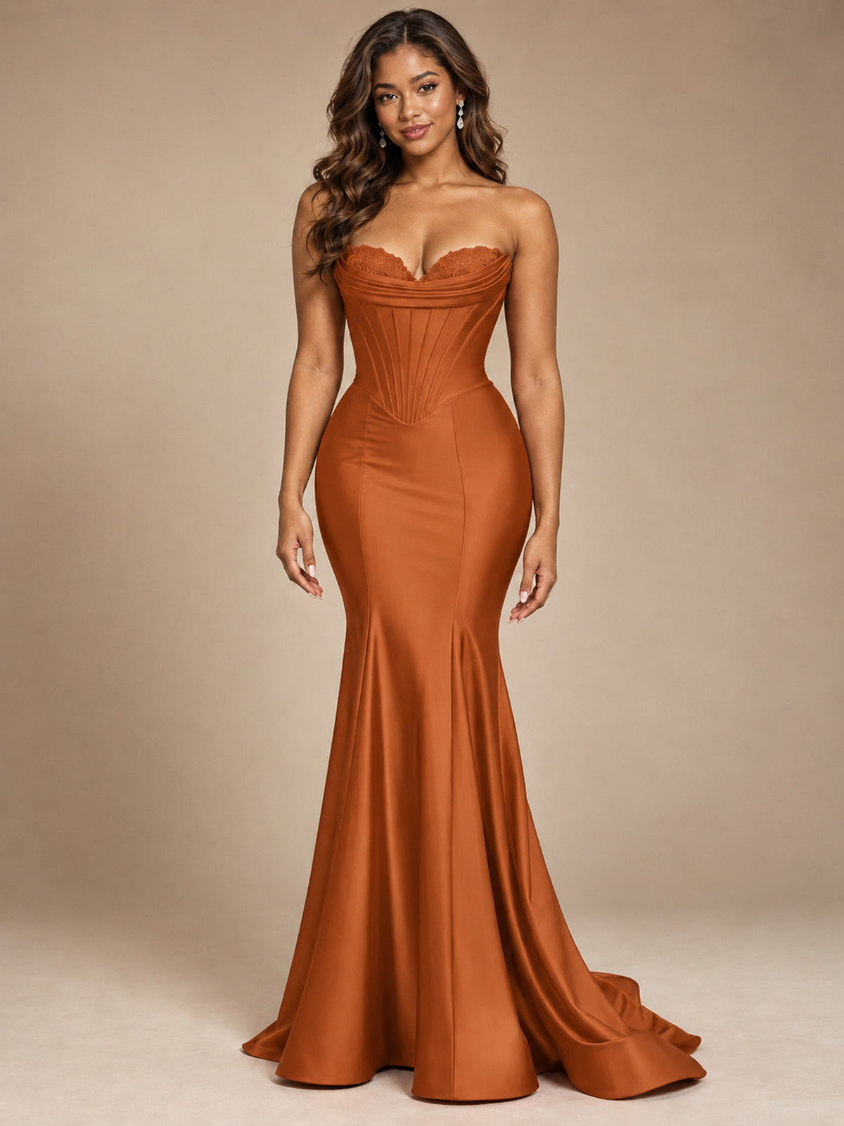 Red Strapless Satin Mermaid Prom Dress with Corset Bodice