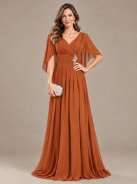 Ruched V Neck Mother of The Bride Dresses with Shawls Appliques and Cap Sleeves