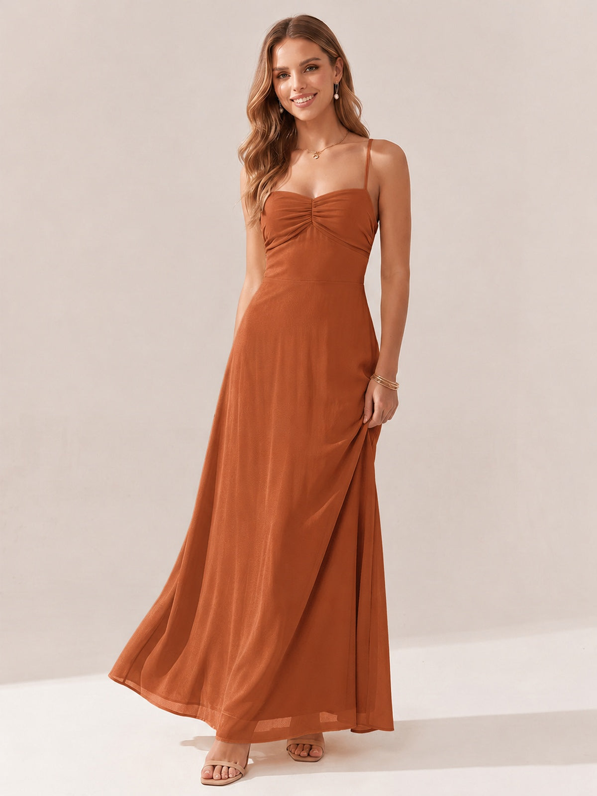 JOVELLEE Yellow Sweetheart Ruched Bust Chiffon Maxi Dress