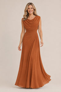 Cowl Neck Ruched Chiffon Mother of the Bride Dress