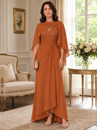 Elegant Chiffon Mother of the Bride Dress with Lace Applique and Cape Sleeves