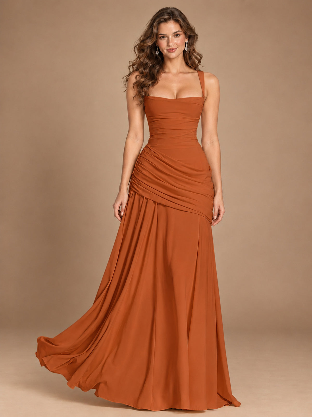 Butter Yellow Square Neck Ruched A-Line Prom Dress