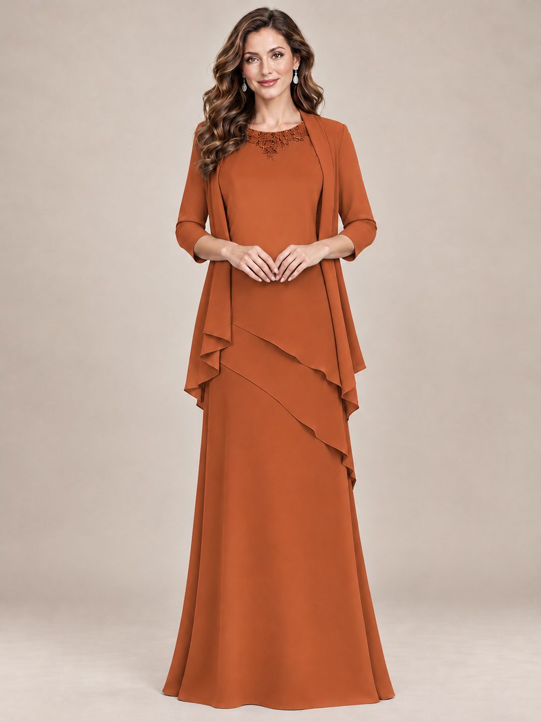 Dusty Blue Two-Piece Chiffon Mother of the Bride Dress with Jacket