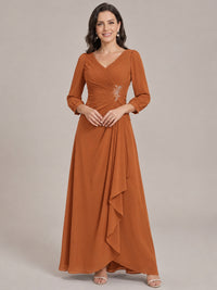 Burnt Orange-Long Sleeve Chiffon Beaded Mother of The Bride Dresses for Women