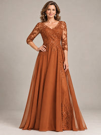 Sequin Lace A-Line Mother of the Bride Dress with 3/4 Sleeves