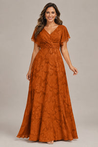 Jovellee Floral Chiffon A-Line Mother of the Bride Dress with Flutter Sleeves
