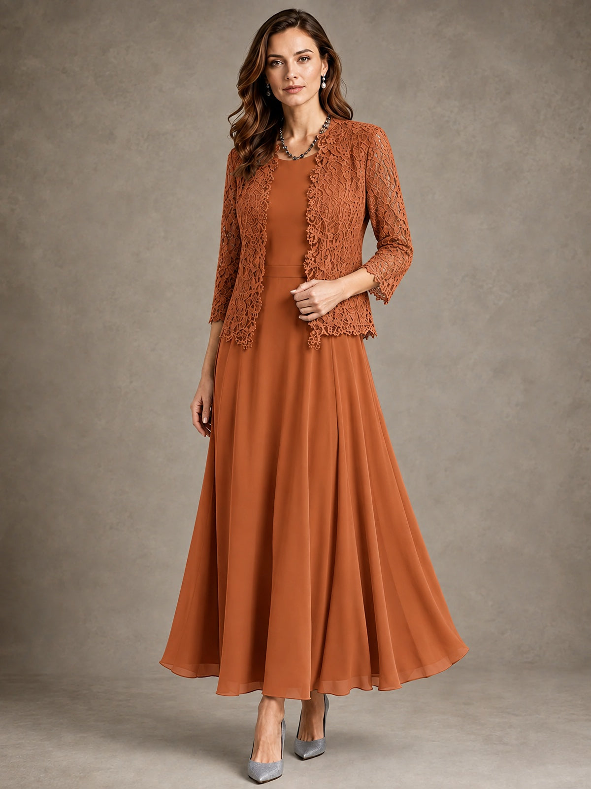 2-Piece Chiffon Mother of the Bride Dress with Lace Jacket