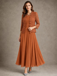 2-Piece Chiffon Mother of the Bride Dress with Lace Jacket
