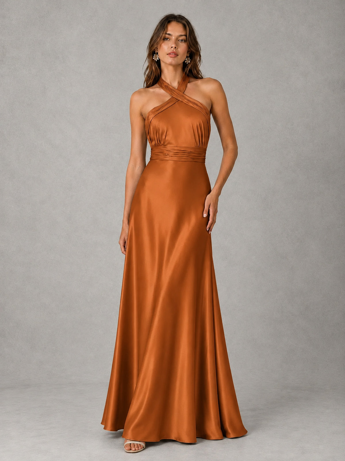 Sage Green Satin A-Line Bridesmaid Dress with Halter Neck
