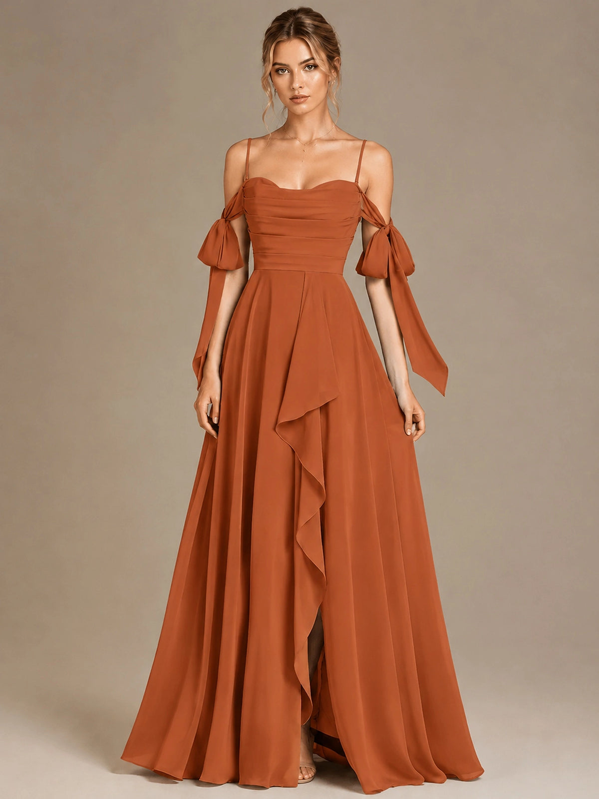 A-Line Ruffles Chiffon Bridesmaid Dress with Slit