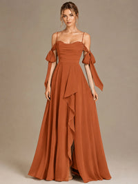 A-Line Ruffles Chiffon Bridesmaid Dress with Slit