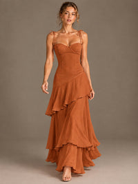 Spaghetti Strap Tiered Ruffles Chiffon Prom Dress