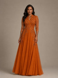 Embellished Appliques Mother of the Bride Dress with 3/4 Sleeves