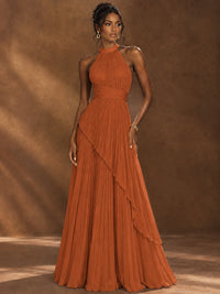 Wrap Pleated Prom Dress Halter A-line Chiffon Formal Wedding Dress