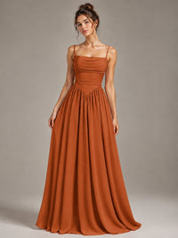 Spaghetti Strap Ruched Chiffon Maxi Dress with Backless