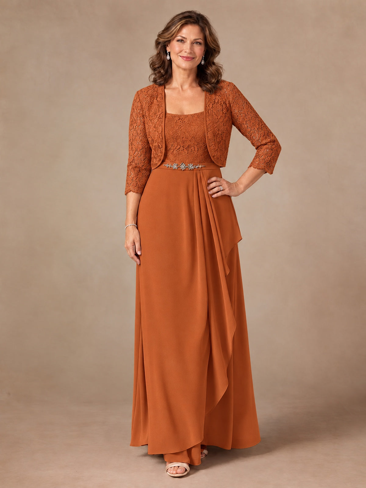Blush Pink A-Line Mother of the Bride Dress with Lace Jacket and Ruffles