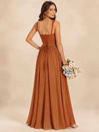 Spaghetti Straps Pleated Chiffon Bridesmaid Dress with Ruffle Slit
