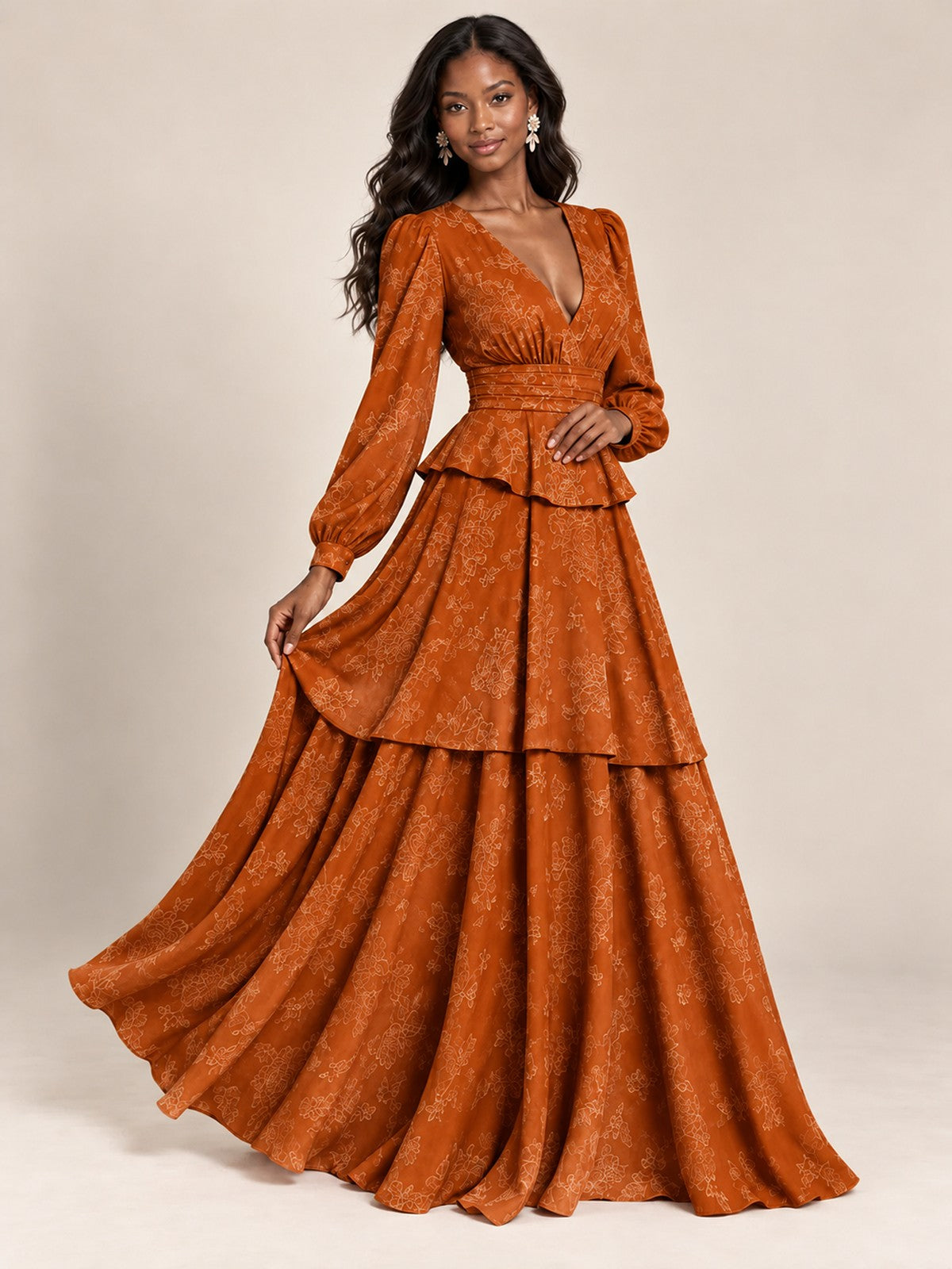 Blush Pink Floral Long Sleeve Maxi Dress