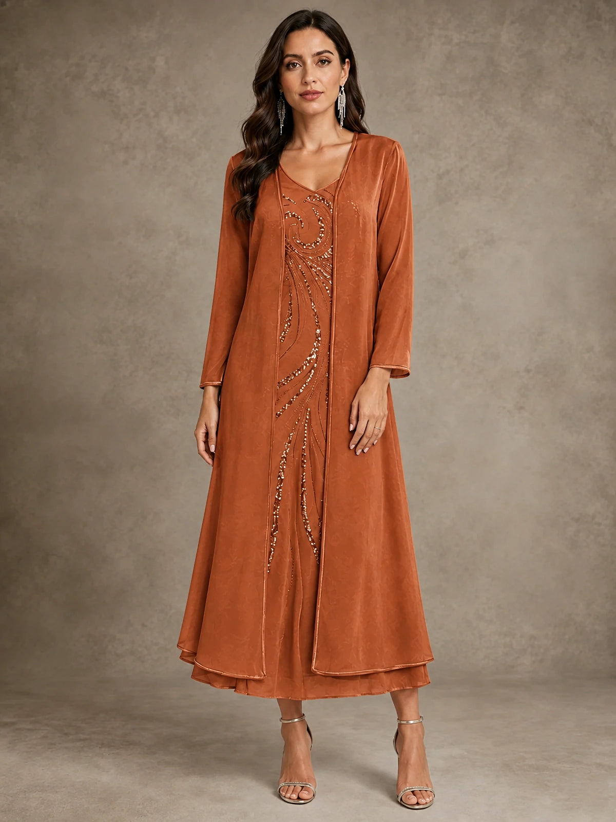 Sequin Chiffon Mother of the Bride Dress with Jacket