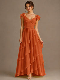Ruffle Tiered V Neck Maxi Dress