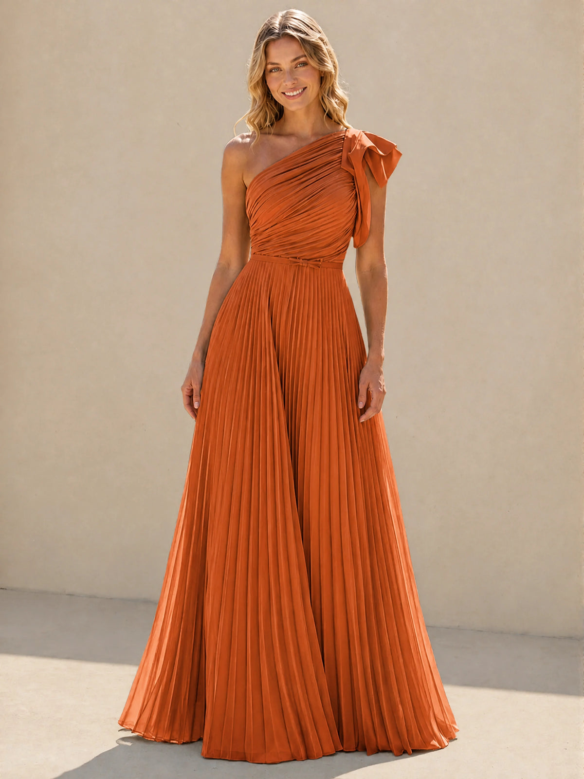 One Shoulder Pleated Chiffon A-Line Floor-Length Bridesmaid Dress