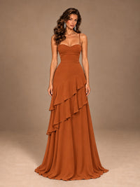 Sweetheart A-Line Ruffle Prom Dress with Spaghetti Straps