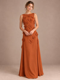 3D Floral Applique Sleeveless Formal Maxi Dress