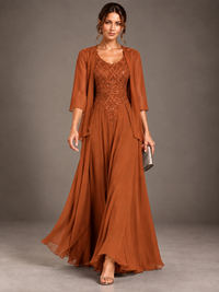 A-line 2 Pieces Chiffon Appliques Mother of The Bride Dresses with Jackets