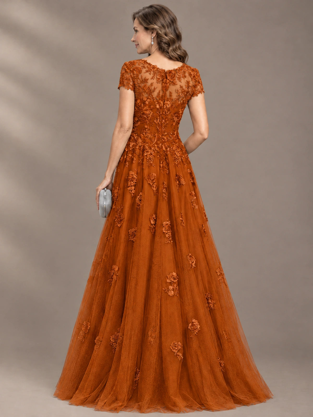 Lace Appliques A-line Mother of The Bride Dresses with Short Sleeves