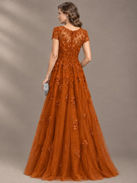Lace Appliques A-line Mother of The Bride Dresses with Short Sleeves