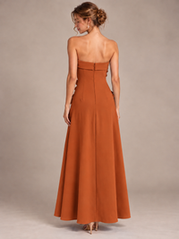 Yellow Strapless 3D Floral Appliques Maxi Dress