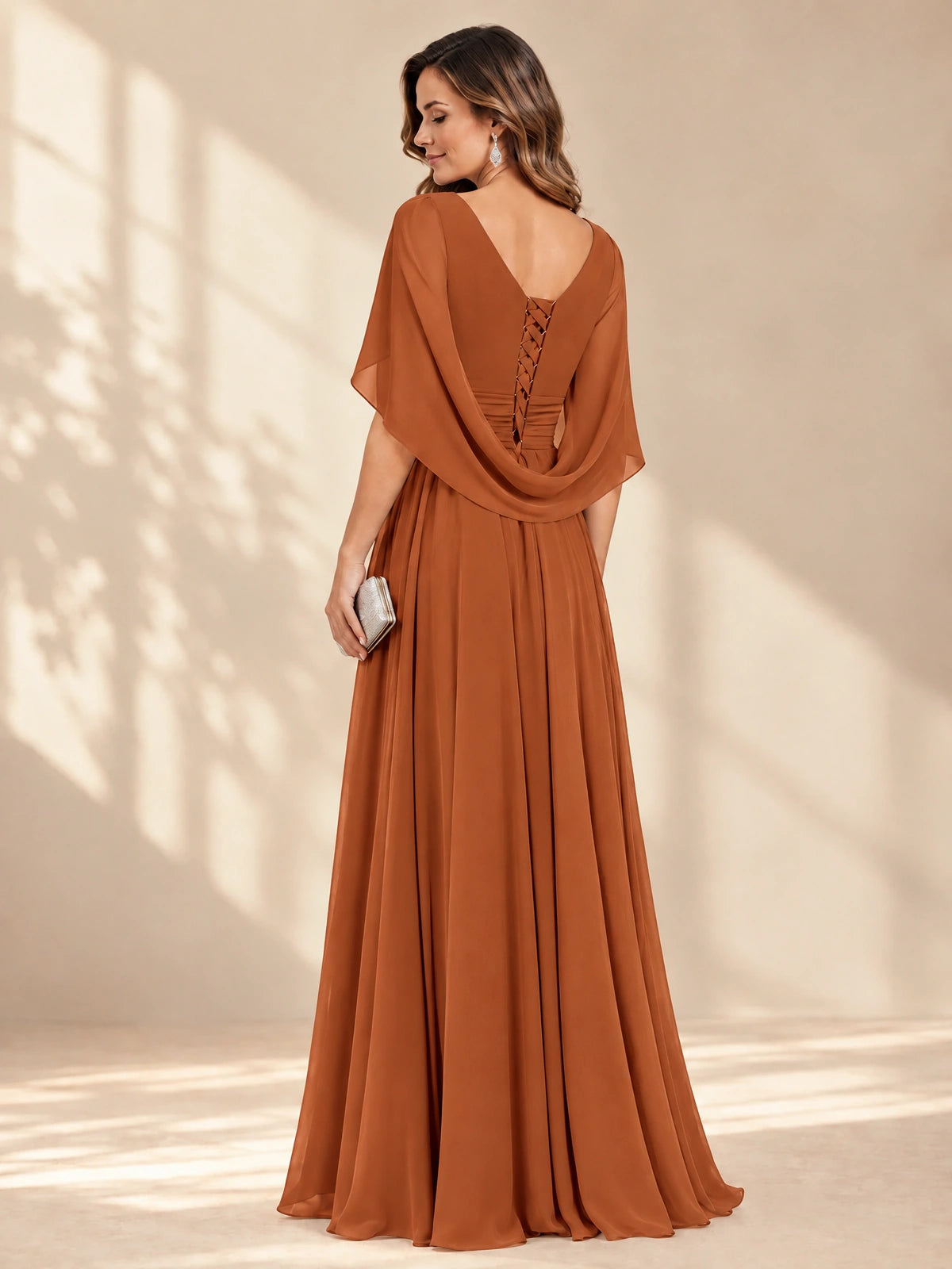 Ruched V Neck Mother of The Bride Dresses with Shawls Appliques and Cap Sleeves