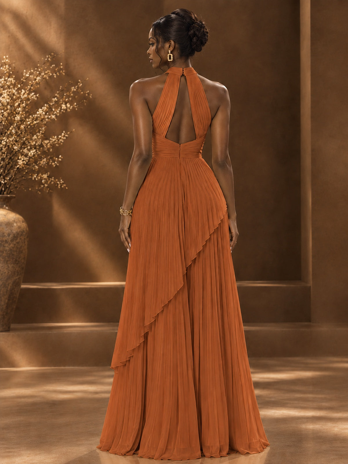 Wrap Pleated Prom Dress Halter A-line Chiffon Formal Wedding Dress