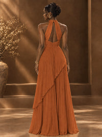 Wrap Pleated Prom Dress Halter A-line Chiffon Formal Wedding Dress