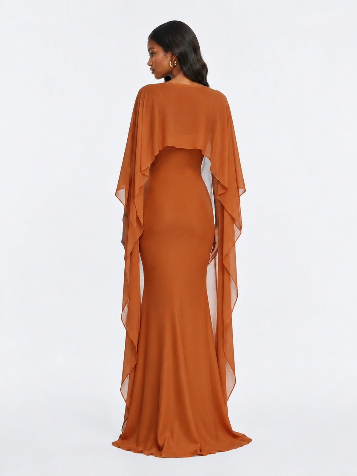 Satin Cape Prom Dresses Meramid Maxi Dress