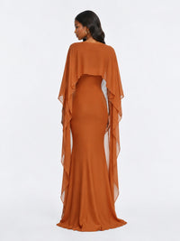 Satin Cape Prom Dresses Meramid Maxi Dress