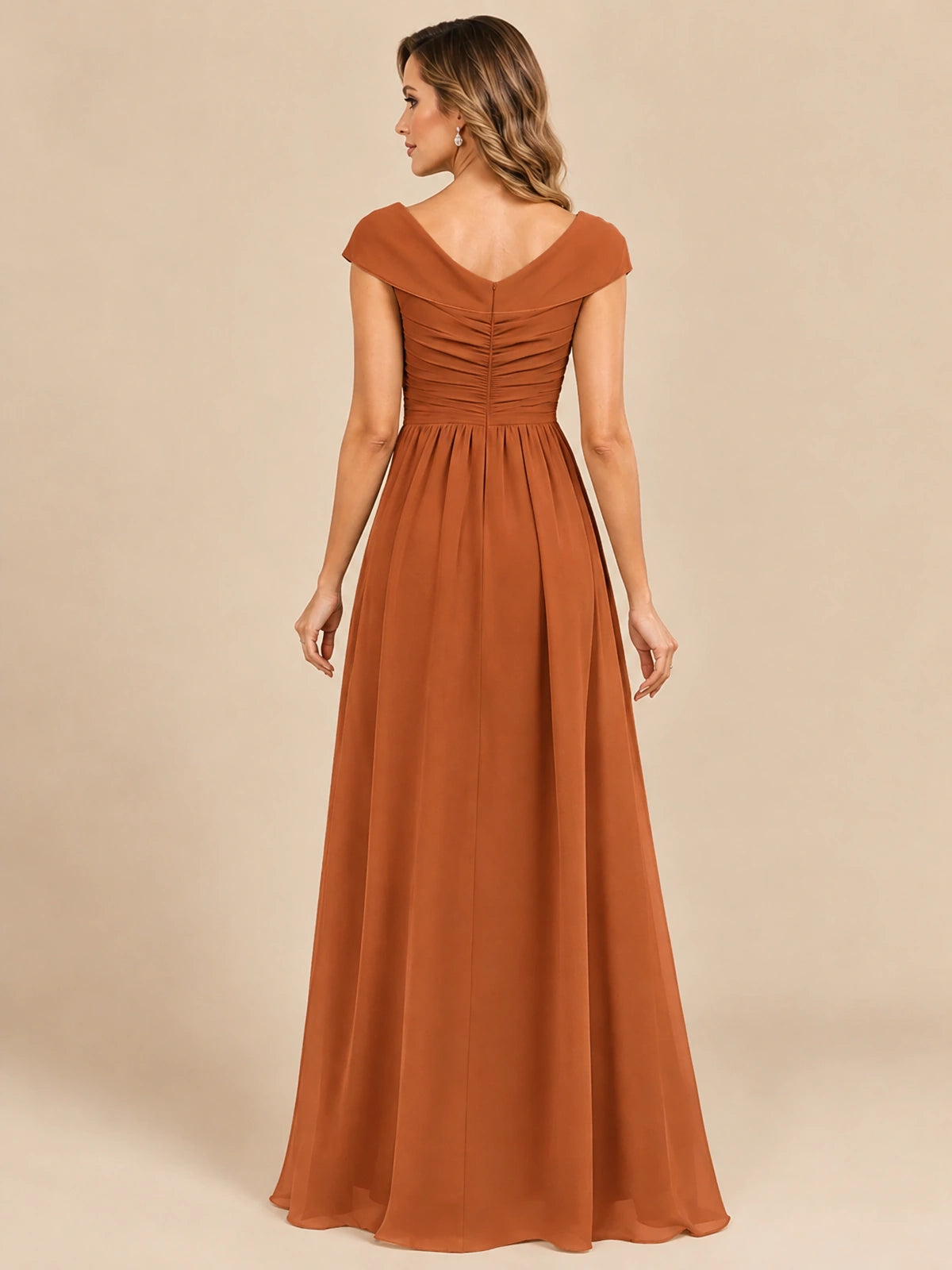 Cap Sleeve Mother of The Bride Dresses Long Chiffon Formal Gowns