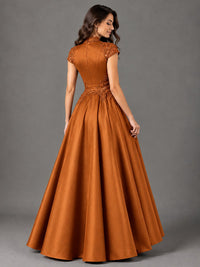 Lace Appliqué A-Line Satin Maxi Dress