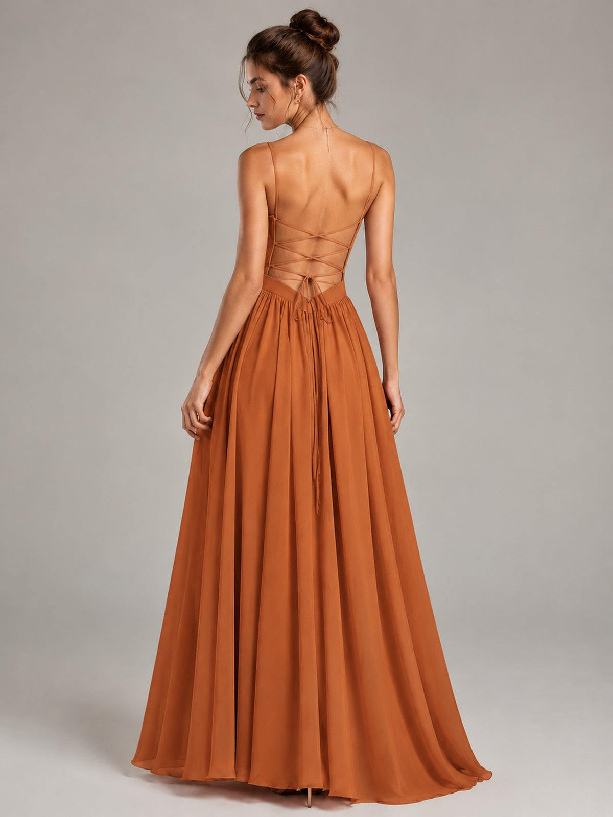 Spaghetti Strap Ruched Chiffon Maxi Dress with Backless