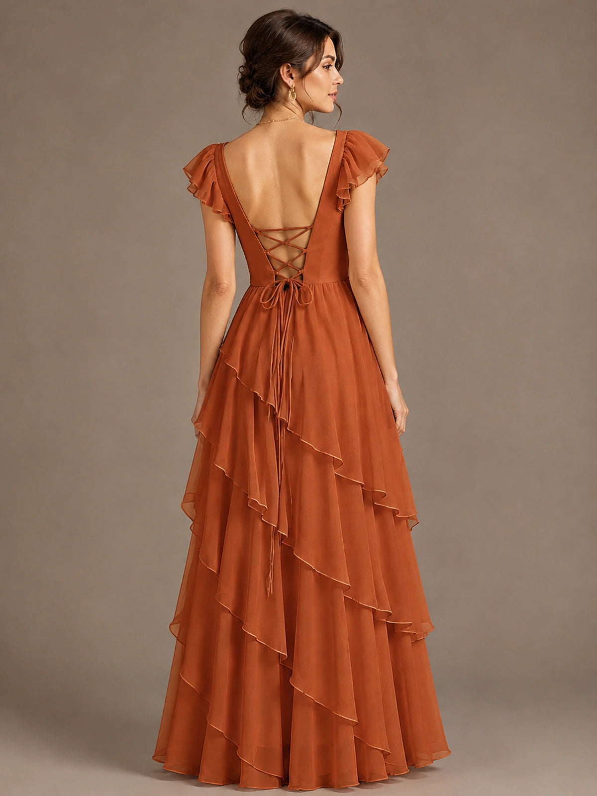 Ruffle Tiered V Neck Maxi Dress