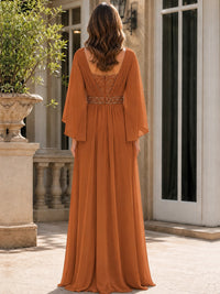 Elegant V-Neck Sequined Chiffon Mother of the Bride Dress with Flutter Sleeves