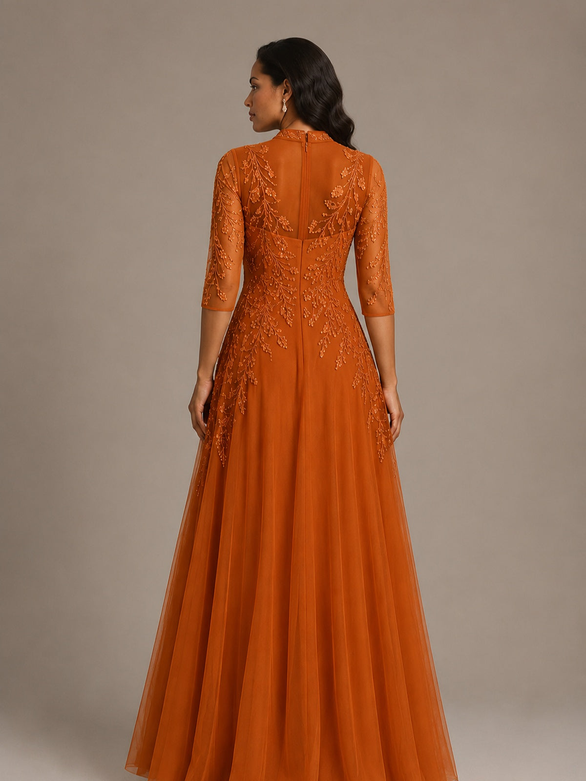 Embellished Appliques Mother of the Bride Dress with 3/4 Sleeves