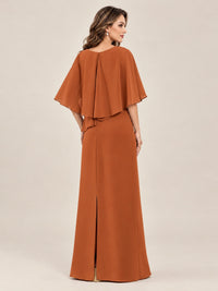 Cape Sleeve Mother of the Bride Dress with Asymmetrical Overlay