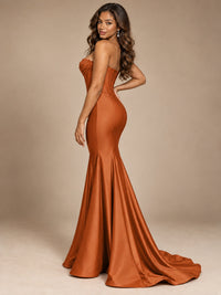 Red Strapless Satin Mermaid Prom Dress with Corset Bodice