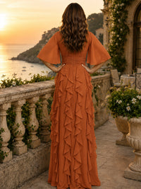 Elegant Chiffon Mother of the Bride Dress with Flutter Sleeves and Ruffle Skirt