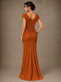V-Neck Floral Jacquard Mother of the Bride Dress with Slit
