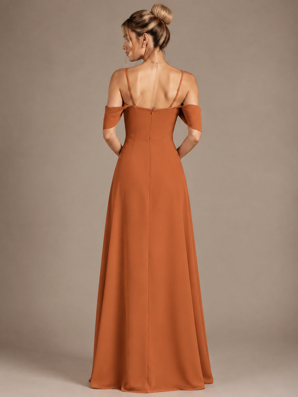 Spaghetti Strap Chiffon Bridesmaid Dress with Ruffles Slit