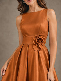 Tea-Length Satin Mother of the Bride Dress with 3D Flower Detail