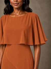 Taupe Chiffon A-Line Mother of the Bride Dress with Cape Sleeves