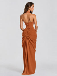 Ruched Halter Neck High-Slit Prom & Evening Dress